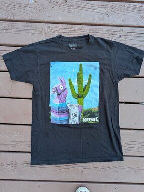 Fortnite Graphic Black T-Shirt Loot Llama Pinata Desert Cactus Size M